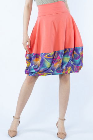 Fusta corai din jerseu, midi, tip lalea, cu imprimeu la poale [1]