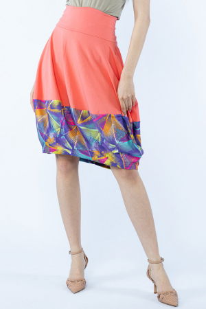 ÎMBRĂCĂMINTE - Fusta corai din jerseu, midi, tip lalea, cu imprimeu la poale