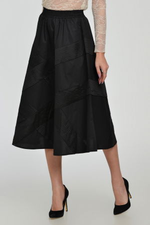 Fuste Casual - Fusta neagra clos din bumbac satinat cu aplicatii