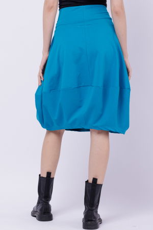 Fusta albastra din jerseu, midi, tip lalea, cu imprimeu floarea soarelui si fluture [2]