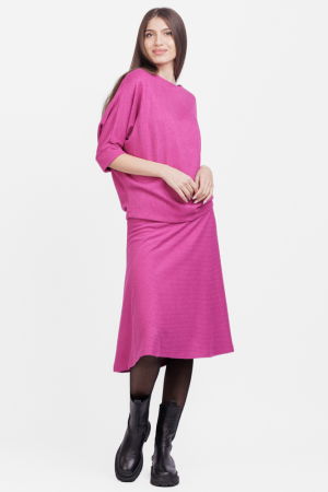 Fusta midi clos din jerseu embosat de vascoza, magenta [4]