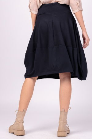 Fusta bleumarin din jerseu, midi, tip lalea, cu imprimeu maci rosii stilizati [3]