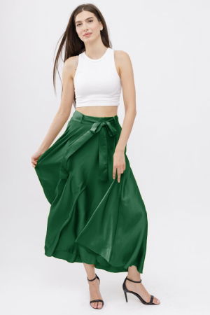 Fusta verde din satin, cu elastic si cordon in talie [1]