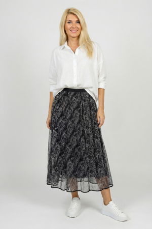 Fusta in trei straturi din tulle creponat cu model alb si negru - stil smart casual [1]