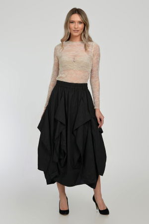 Fuste Casual - Fusta neagra extravaganta cu croiala lalea in clini si aripioare atasate din bumbac satinat