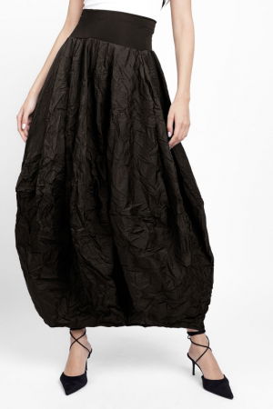 Fuste din Tafta - Fusta maro inchis lunga, tip lalea, din tafta cu memorie