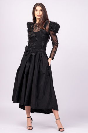 Fuste din Tafta - Fusta neagra cu trena, ampla, din tafta