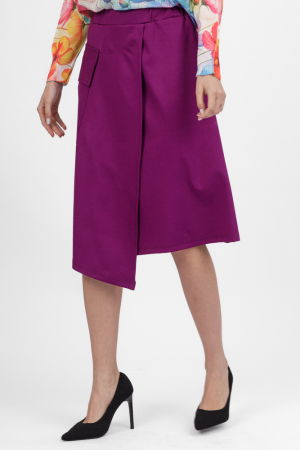 Fusta magenta midi petrecuta din punto milano, cu buzunar aplicat si colt [2]