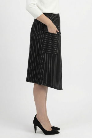 Fusta neagra cu dungi fine, midi petrecuta din punto milano, cu buzunar aplicat si colt [2]