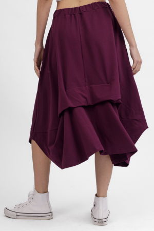 Fusta ampla din jerseu de bumbac, cu falduri in fata si spate, mov [3]