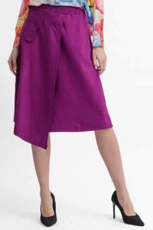 Fusta magenta midi petrecuta din punto milano, cu buzunar aplicat si colt [1]