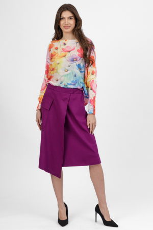 Fuste - Fusta magenta midi petrecuta din punto milano, cu buzunar aplicat si colt