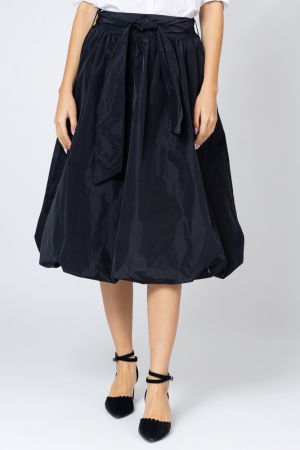 Fuste din Tafta - Fusta neagra midi, tip gogosar, din tafta, cu curea