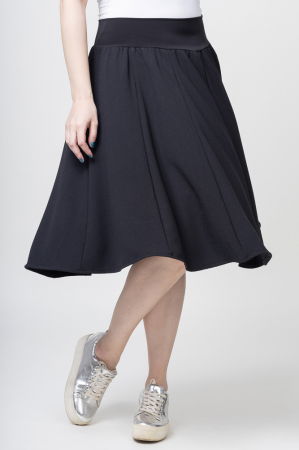 Fuste masuri mari - Fusta neagra in clini, midi, din vascoza (70 cm)