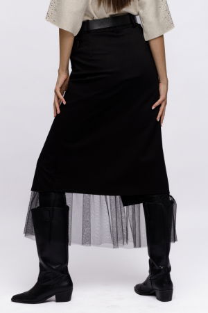 Fusta neagra suprapusa din punto milano si tulle, cu curea [2]