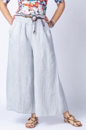 Pantaloni din In - Fusta pantalon bej casual, din in, cu o curea fancy