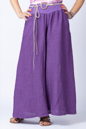 Pantaloni din In - Fusta pantalon mov casual, din in, cu o curea fancy