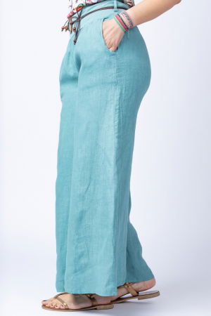 Fusta pantalon turcoaz aqua casual, din in, cu o curea fancy [1]
