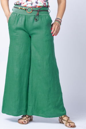 Îmbrăcăminte - Fusta pantalon verde, casual, din in, cu o curea fancy