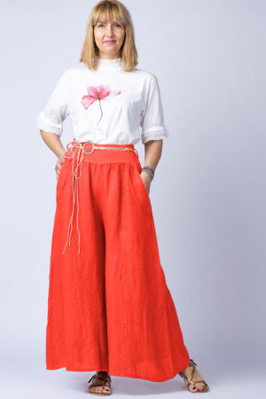 Pantaloni din In - Fusta pantalon corai, casual, din in, cu o curea fancy