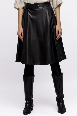 Fusta midi neagra, A-line, din piele ecologica [1]