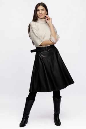 Fusta midi neagra, A-line, din piele ecologica [3]