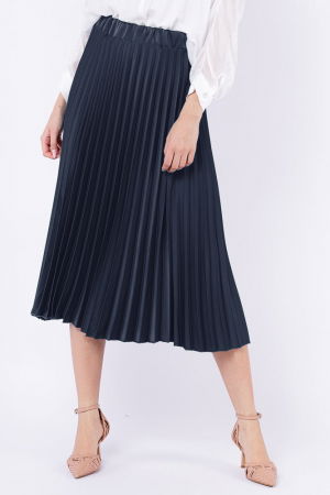 Fuste Casual - Fusta plisata, satinata, midi, bleumarin