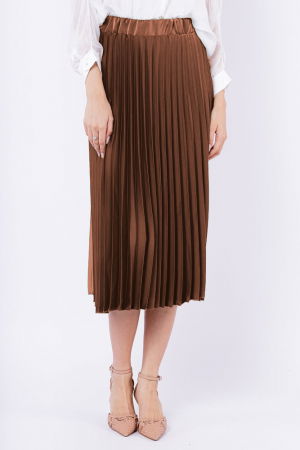 Fusta plisata, satinata, midi, camel [1]