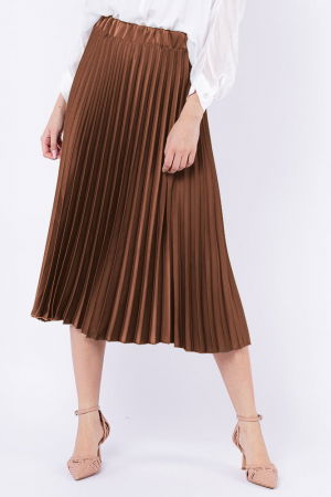 Fuste Casual - Fusta plisata, satinata, midi, camel