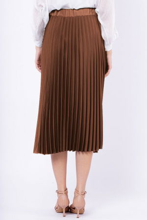 Fusta plisata, satinata, midi, camel [2]