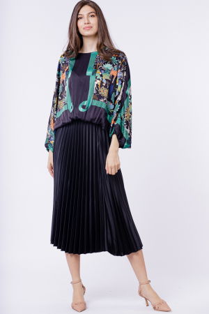 Fusta plisata, satinata, midi, neagra [3]