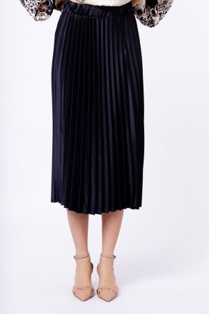 Fusta plisata, satinata, midi, neagra [1]