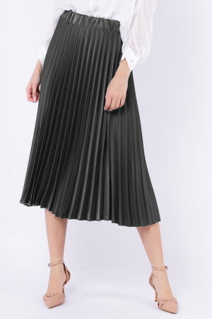Fuste Casual - Fusta plisata, satinata, midi, gri