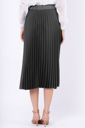 Fusta plisata, satinata, midi, gri [2]
