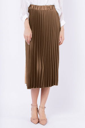 Fusta plisata, satinata, midi, capucino [1]
