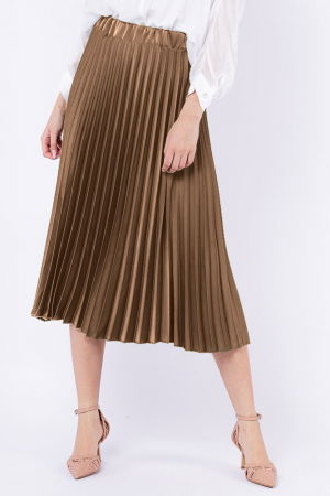 Fuste Casual - Fusta plisata, satinata, midi, capucino