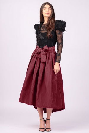 Fuste din Tafta - Fusta bordo, cu trena, ampla, din tafta