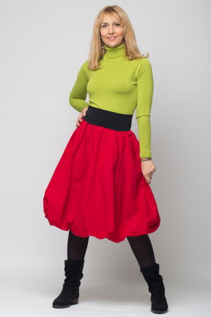 Fuste masuri mari - Fusta rosie gogosar midi, din tafta cu fir metalic