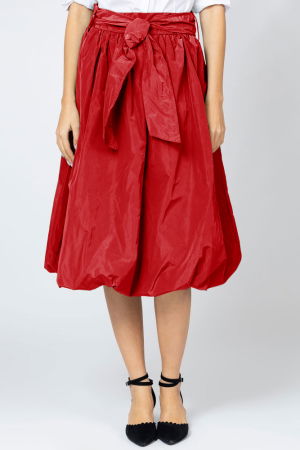 Fusta rosie midi, tip gogosar, din tafta
