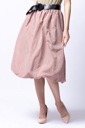 Fuste din Tafta - Fusta roz prafuit midi, tip gogosar, din tafta, cu curea