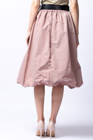 Fusta roz prafuit midi, tip gogosar, din tafta, cu curea [3]
