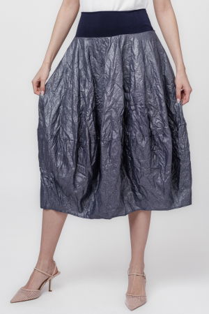 Fuste masuri mari - Fusta midi din tafta, tip lalea, argintiu cu bleumarin