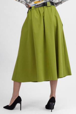 Fusta verde cu pliuri in talie din punto milano, cu curea [2]