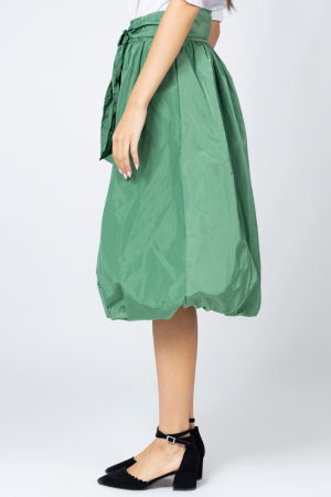 Fusta verde deschis midi, tip gogosar, din tafta, cu curea [1]