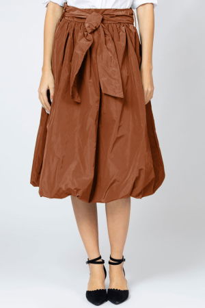 NOU IN SHOPIKA - Fusta caramizie midi, tip gogosar, din tafta