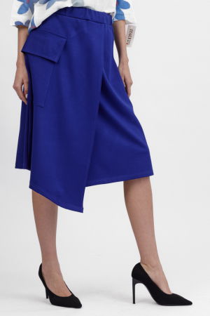 Fusta albastra midi petrecuta din punto milano, cu buzunar aplicat si colt [2]