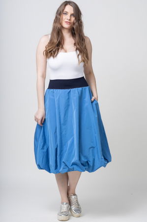Fuste masuri mari - Fusta albastra midi, tip gogosar, din tafta