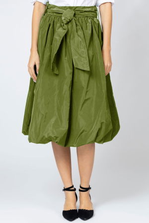 Fusta verde midi, tip gogosar, din tafta