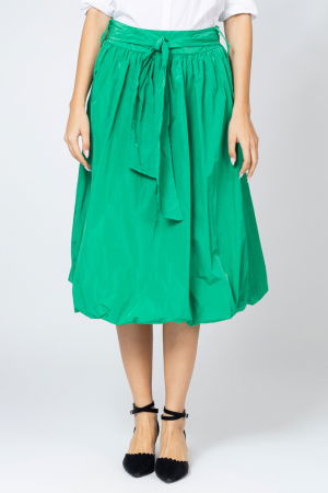 Fuste din Tafta - Fusta verde smarald midi, tip gogosar, din tafta, cu curea