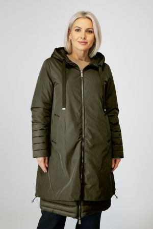 Geci Groase & Paltoane - Geaca A line, ajustabila in talie si jos, cu fermoar si gluga, kaki